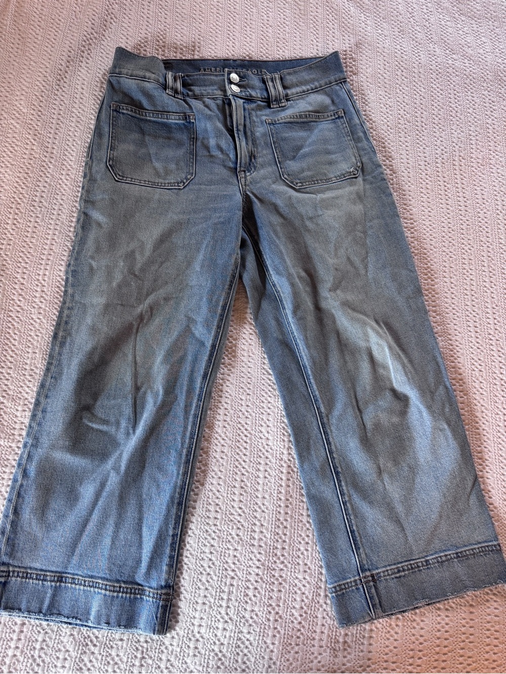 America Eagle Stovepipe cropped jeans size 6 short Light Blue Wide-Leg - Picture 3 of 10